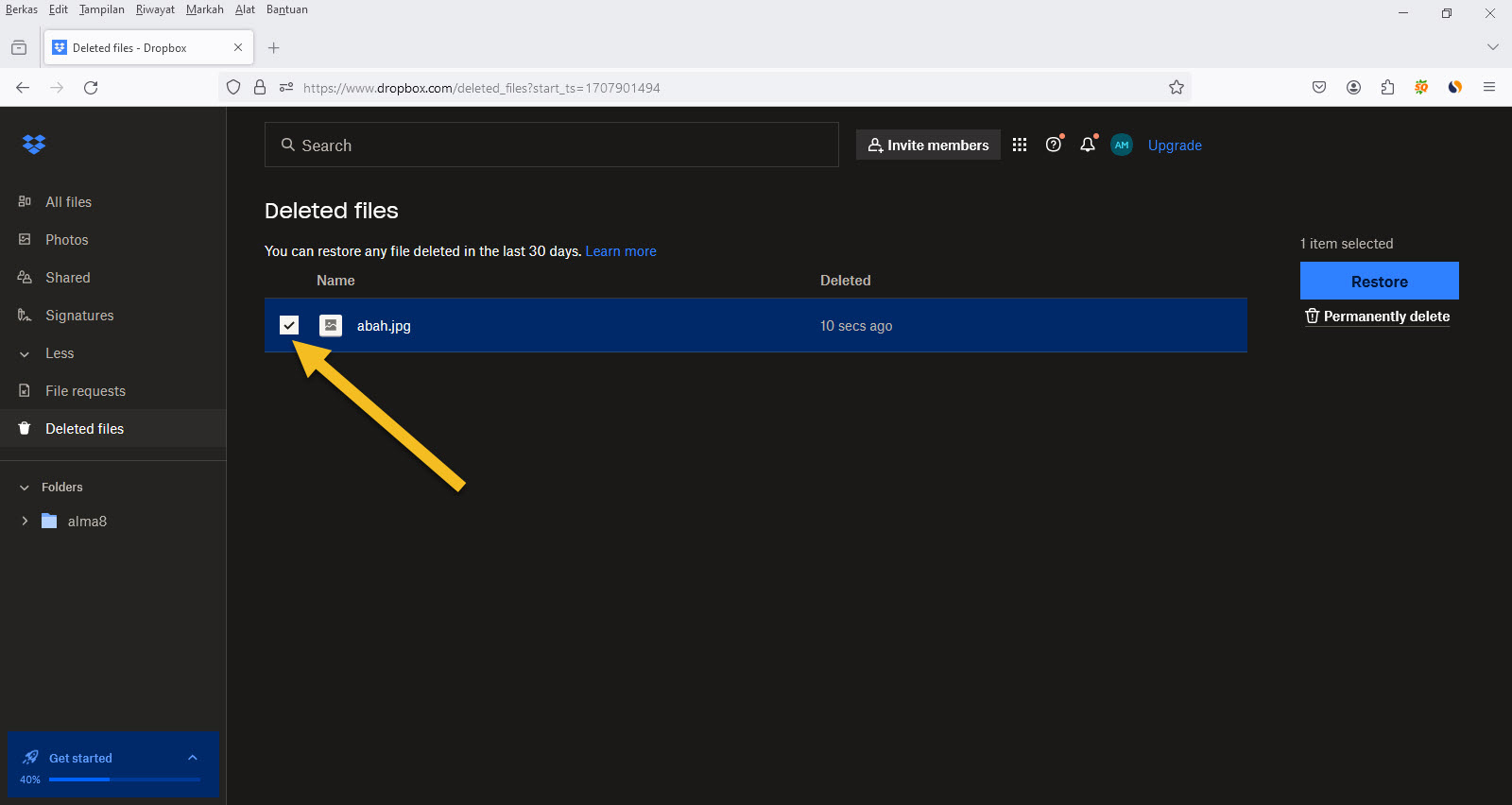 Cara mengembalikan File Yang Terhapus Di Dropbox