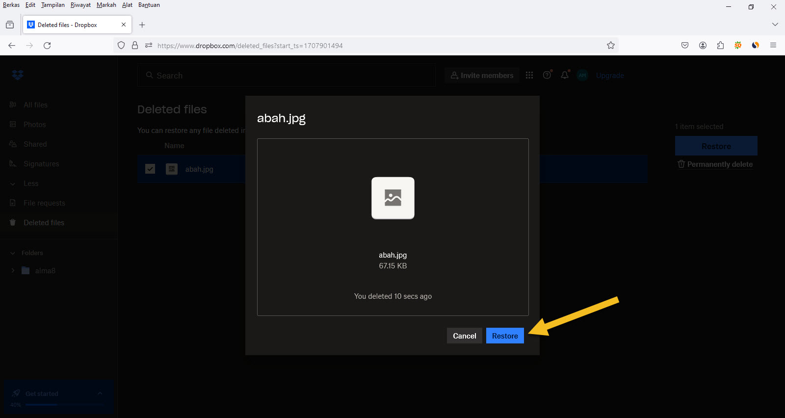 Cara mengembalikan File Yang Terhapus Di Dropbox