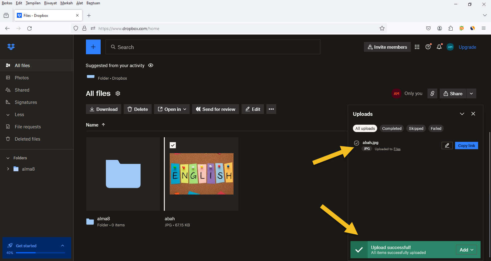 Cara Upload File Ke Dropbox
