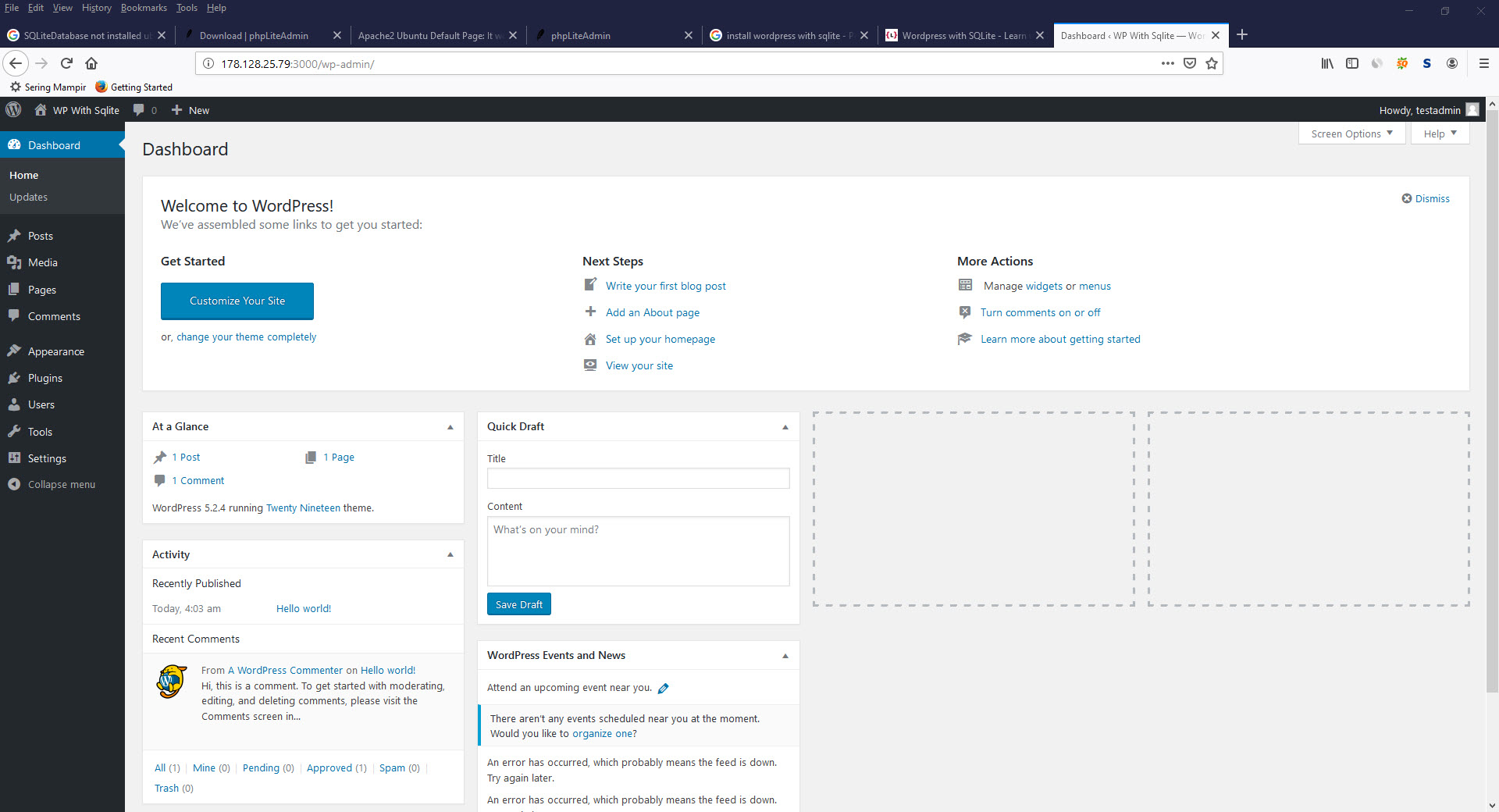 How To Install Wordpress With Sqlite Database On Ubuntu 19.04